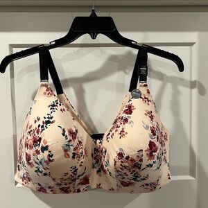 Torrid Cream and Burgundy Floral Bra